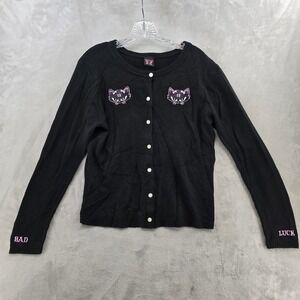 Lucky 13 Girls XL Cardigan Black Pink Cat Bad Luck Kitten Klub Sweater